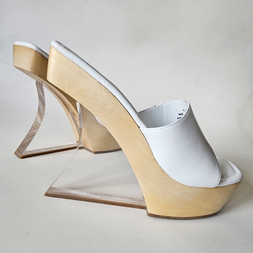 Jeffrey Campbell Pellucid White Faux Leather Lucite Sculptural Heel Sandals - Picture 9 of 13